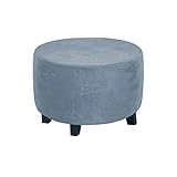 YOPOIY Runden Ottomane Schonbezug, Samtstretch Ottomane Abdeckung rutschfest Waschbar Hockerbezug Weicher Dicker Hocker-Möbelschutz -Grey Blue-Small