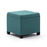 HNNHOME Sitzwürfel, Fußhocker, Ottomane, Aufbewahrungsbox, 45 cm, starker Holzrahmen, Leinen, Wohnzimmer-Fußhocker, Spielzeugkiste, Ankleidehocker, Stuhl mit Deckel für Schlafzimmer (hellgrün)
