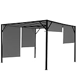 Mendler Pergola Baia, Garten Pavillon Terrassenüberdachung, stabiles 6cm-Stahl-Gestell + Schiebedach grau - 4x3m