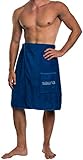 Brandsseller Herren Saunakilt Saunasarong S-XL mit Klettverschluss, Gummizug und Tasche 100% Baumwolle - Blau