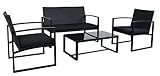 ARO Lounge Set Outdoor, Garten Lounge, für 4 Personen - Stahl, Polypropylen, Garten Couchtisch Outdoor, Couchtisch schwarz, Balkon Lounge Set schwarz