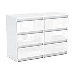 MRBLS Kommode mit 6 Schubladen Sideboard Schubladenschrank Kleiderschrank Modern Möbel mit Schubladen für Ihr Schlafzimmer (Weiß Matt - Weiß Glanz) – 100 x 71,5 x 33,5 cm (B/H/T)