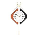 LXBH Wanduhr Ohne Tickgeräusche, Wanduhren Modern Kreative Hirschkopf Wanduhr mit Pendel, Wanduhren aus Metall Batterie Betriebene Wanduhren für Wohnzimmer Schlafzimmer Office Deko