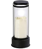 Dehner Grablaterne mit LED-Beleuchtung, Ø 12 cm, Höhe 27 cm, Eisen/Glas, creme