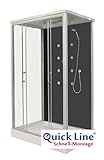 Komplettduschkabine ROXANA Schwarz - 90 x 120 x 215 cm - Mit Massagedüsen, Sicherheitsglas, Kopfbrause und Handbrause, Komplettdusche mit Duschwanne, Aluminium-Chrom, Duschkabine komplett