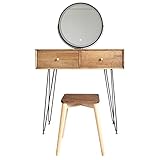 RobLux Massivholz Frisiertisch mit Spiegel & Hocker Schlafzimmer Set Makeup Eitelkeit Kosmetik Aufbewahrung Schreibtisch Kommode Furntiure