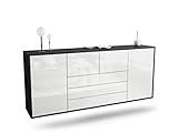 Dekati Sideboard Chemnitz hängend (180x77x35cm) Korpus anthrazit matt - Front Hochglanz Weiß - Push to Open - Leichtlaufschienen