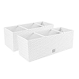 2X Blumenkasten Blumentopf Rattan-Optik Pflanztopf Balkonkasten Pflanzkästen, Weiß