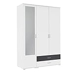 Rauch Möbel A9L92.2R07 Noosa Schrank Drehtürenschrank, Weiß / Grau Metallic, 3-türig mit Spiegel und 2 Schubladen, inkl. Zubehörpaket Basic 1 Kleiderstange, 3 Einlegeböden BxHxT 127x188x52 cm