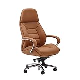 AMSTYLE Designer Bürostuhl Bezug Echtleder Caramel Schreibtischstuhl bis 120 kg | XXL Design Chefsessel höhenverstellbar | Drehstuhl ergonomisch mit Armlehnen & hoher Rückenlehne | Wippfunktion