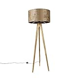 Qazqa - Landhaus I Vintage Ländliches Stativ Vintage Holz mit braunem Farbton 50 cm - Tripod I Dreifuß Lampe I Dreifuss Classic I Wohnzimmer I Schlafzimmer - Rund - LED geeignet E27