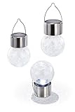 Esotec Solar Hängeleuchten 3-er Set Crackle Balls, echtes Glasdesign mit Hängebügel 102308