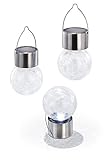 Esotec Solar Hängeleuchten 3-er Set Crackle Balls, echtes Glasdesign mit Hängebügel 102308