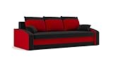 Furnetti Sofa Milos, 3 Sitzer 220x90x75 mit Bettkasten sund Schlaffunktion Sofa, Couch, Komfortabel und Praktisch für Salon, Jugendzimmer SchwarzRot