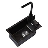 Küchenspüle mit Einzelbecken, handgefertigtes Waschbecken aus 304 Edelstahl, rechteckiges Waschbecken, Minibar-Spüle mit Wasserhahn, verschiedene Installationsmethoden (Farbe: Schwarz, Größe