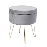 Theo&Cleo Schminktisch Samt Runder Hocker,Sitzhocker mit Stauraum,Fußhocker Aufbewahrungsbox,Abnehmbarer Deckel,Ankleidezimmer Pouf 45 cm hoch (Grau)