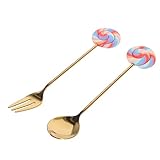 TEHAUX Lollipop-Löffel- Und Gabel-Set Goldenes Besteck-Set Kaffee Dessert Kuchen Tee Rührlöffel Dessertgabel Besteck-Set Für Geschenke Küche Hotel Restaurant