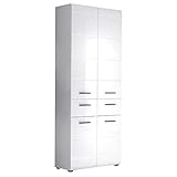 trendteam smart living Badezimmer Hochschank Schrank Skin, 60 x 182 x 31 cm in weiß Hochglanz mit viel Stauraum