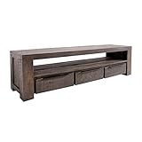 Invicta Interior Massives TV-Board Iron Craft 170cm grau Mangoholz Lowboard 3 Schubladen TV-Schrank Fernsehschrank