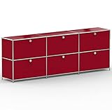 SYSTEM8X VERSEE TV Sideboard 02003 Fernsehschrank Wohnwand - mit 6X Klappe - Rubinrot (RAL 3003) - Metall Chrom - abschließbare Fächer - auf Stellfüßen - grenzenlos erweiterbar (227x40x80cm)