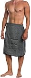 Brandsseller Herren Saunakilt Saunasarong S-XL mit Klettverschluss, Gummizug und Tasche 100% Baumwolle - Grau