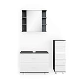 VICCO Badmöbel Set Ilias Bad Spiegel Kommode Unterschrank Badschrank Hochschrank Spiegelschrank (Anthrazit-Weiß, Set 2)