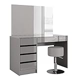 Vicco Schminktisch Frisiertisch Frisierkommode Sherry Grau modern Schlafzimmer Kommode Schublade Ablage Aufbewahrung Kosmetiktisch Make-Up-Tisch Hochglanz