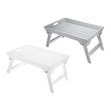 PATIKIL 2Pack 48x32x24cm Frühstückstisch Tablett Bett Tabletten mit Klappbare Beine Tragbar Holz Servierplatte Laptop Snack Schreibtisch für Essen Grau Weiß