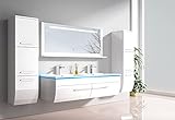 Badmöbelset Hochglanz Weiß - Badezimmermöbel Badmöbel Set mit Waschbecken - Vormontierte Komplettprogramme für Badezimmer - Bademöbel Angebot Doppelwaschbecken mit Waschbeckenunterschrank