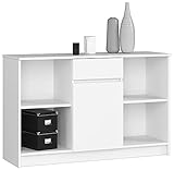 AKORD Kommode B-17 120 cm | 1 Tür und Schublade | für Wohnzimmer Schlafzimmer Schrank Wohnzimmer | Modernes Funktionelles Design | 16 mm laminierte Platte, weiße Farbe