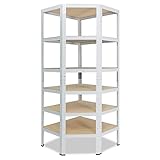 shelfplaza® 200x60x30cm Home Eckregal Schwerlast weiß/Metallregal Eckregal stehend 6 Böden je 145kg Tragkraft/Corner Shelf Schwerlastregal Ecke/Steckregal Schwerlastregal Eckregal