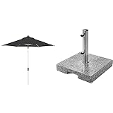 Doppler Push Up Sonnenschirm SL-AZ 220 & Granit Sockel 25 kg – Hochwertiger Sonnenschirmständer mit Edelstahlrohr – Quadratisch – 37cmx38cmx5.5 cm