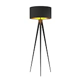 Lindby Stehlampe Dreibein schwarz gold mit Fußschalter, Stehleuchte Deko Wohnzimmer, Wohnzimmerlampe 1x E27 max. 60W, ohne Leuchtmittel, Deckenfluter