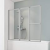 Schulte D1410 01 50 Duschwand Komfort, 151 x 140 cm, 3-teilig faltbar mit Handtuchhalter, ESG Sicherheitsglas klar hell, alunatur, Duschabtrennung für Badewanne