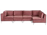 Beliani Modulares 5-Sitzer Ecksofa Samtstoff Rosa linksseitig Metallbeine Modern Evja