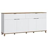 Sideboard Anrichte Kommode mit 2 Schubladen, 4 Türen in weiß mit Eiche Nb., B/H/T ca. 187,1/86,4/40 cm