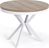 WFL GROUP Runder Ausziehbarer Esstisch - Loft Style Tisch mit Weißen Metallbeinen - 100 bis 180 cm - Industrieller Quadratischer Tisch für Wohnzimmer - Kompakt - 100 cm - Eiche Sonoma