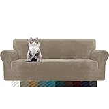 MAXIJIN Thick Velvet Sofabezüge 3-Sitzer Super Stretch rutschfeste Couchbezug für Hunde Katze Haustierfreundlich 1-teilige elastische Möbel Protector Plüsch Sofa Schonbezüge (3 Sitzer, Khaki)