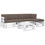 Festnight Lounge Gartenmöbel Set Paletten 4-TLG,Lounge-Set Holz Paletten Weiß,Gartensofa-Set Holz,Ecksofa Paletten,Terrassenmöbel Lounge mit Taupe Kissen (2X Eckteil + Fußstütze + Tisch)