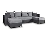 Wohnlandschaft mit Schlaffunktion Beno - U-Form Couch, Ecksofa mit Bettkasten, Couchgranitur mit Bettfunktion, Polsterecke, Big Sofa, Polstergarnitur (Dunkelgrau + Grau (Cayenne 1118 + Enjoy 21))