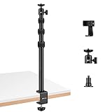 Victiv Kamera Tischstativ für DSLR Canon, 37cm-105cm Handy Tisch Stativ mit Handyhalterung for Smartphone, Multifunktional Lichtstativ Klemmstativ mit 1/4' Kugelkopf Lampenkopf, Table Tripod, Schwarz