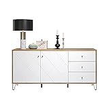 trendteam smart living Wohnzimmer Sideboard Kommode Fernsehschrank Touch, 183 x 76 x 40 cm Korpus Artisan Eiche, Front Weiß Matt mit Metallfüßen und strukturierten Fronten