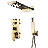 Badezimmer-Duschpaneel-Tower-System Schwarzes Luxus-Duschmischer-Set mit Digitalanzeige, an der Wand montierter Regen-Wasserfall-Duschhahn, drehbare Handbrause, Duschsäulenplatte ( Color : Golden )