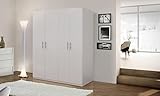 Dmora Kleiderschrank mit 4 Flügeltüren, mattweiß, mit Kleiderrohr, 133 x 53 x 202 cm