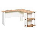 HOMCOM Eckschreibtisch Computertisch Schreibtisch Winkel Staufach für Büro Wohnzimmer, Walnuss, 136 x 130 x 72 cm