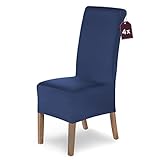 SCHEFFLER-Home Stuhlhussen Stretch Lena/Blaue Stuhlhussen 4er Set/Dehnbare Stuhlhussen Hochlehner als Stuhlabdeckung/Stuhlhussen Schwingstühle als Stuhl Überwurf/Stuhl Bezug waschbar