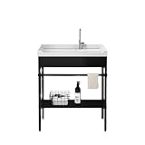 Multifunktionsküchenspüle, Einzelbecken-Spülbecken, freistehende Keramikspüle, Mit Warm- und Kaltwasserhahn, Küchenspüle mit Abtropffläche, Geeignet für den Außenbereich, Garten (Size : 70cm/28in)