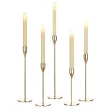 Romadedi Gold Kerzenständer Kerzenhalter für Stabkerze Kerzen 5er Set Hoch Metall Vintage Kerzen Ständer für Hochzeit Party Weihnachten Esstisch Tischdeko Modern Deko Wohnzimmer 34/29/25/22/19cm