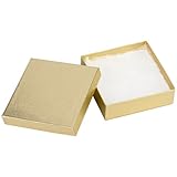 Schmuckkästchen aus Karton, 8,9 x 8,9 x 2,5 cm, mit Baumwolle gefüllt, kleine Geschenkboxen mit Deckel für Schmuckverpackung, goldfarbenes Leinen, 10 Stück