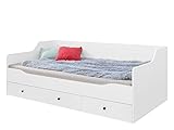 Mirjan24 Kinderbett Ratel BE13, Jugendbett mit 3 Schubladen und Lattenrost, Funktionsbett, Bett für Jugendzimmer, Kinderzimmer, Schlaffläche: 90x200 cm (Weiß Lux/Weiß Hochglanz)